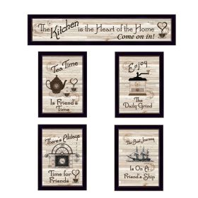 Trendy Decor 4U "Kitchen Friendship Collection II" Framed Wall Art, Modern Home Decor 5 Piece Vignette for Living Room, Bedroom & Farmhouse Wall Decor