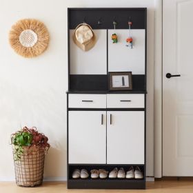 Entryway Bedroom Armoire,Shoe Cabinet,Wardrobe Armoire Closet, Drawers and Shelves, Handles, Hanging Rod, white and black