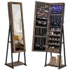 Industrial Mirror Jewelry Cabinet Armoire; 6 LEDs Mirrored Jewelry Storage;  Wood Look with Stable Metal Frame;  Easy Assembly;  Rustic Brown