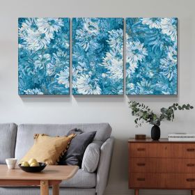 Framed Canvas Wall Art Decor Abstract Painting, Cyan Color Daisy Oil Painting Style Decoration For Restaurant, Kitchen, Dining Room, Office Living Roo