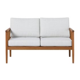 Contemporary Cushioned Eucalyptus Wood Patio Loveseat ‚Äì Brown