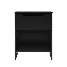 Modern Minimalist 1-Drawer Nightstand with Cubby ‚Äì Black