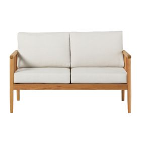 Contemporary Cushioned Eucalyptus Wood Patio Loveseat ‚Äì Natural