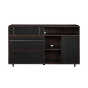 Contemporary Detailed-Door Sideboard with Open Storage ‚Äì Dark Espresso / Solid Black