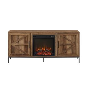 Modern Farmhouse Barn Door Fireplace TV Stand for TVs up to 65' ‚Äì Rustic Oak