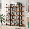 5 Tier Bookcase Home Office Open Bookshelf, Vintage Industrial Style Shelf, MDF Board, Black Metal Frame, Brown