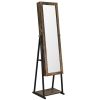 Industrial Mirror Jewelry Cabinet Armoire; 6 LEDs Mirrored Jewelry Storage;  Wood Look with Stable Metal Frame;  Easy Assembly;  Rustic Brown