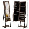 Industrial Mirror Jewelry Cabinet Armoire; 6 LEDs Mirrored Jewelry Storage;  Wood Look with Stable Metal Frame;  Easy Assembly;  Rustic Brown