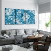 Framed Canvas Wall Art Decor Abstract Painting, Cyan Color Daisy Oil Painting Style Decoration For Restaurant, Kitchen, Dining Room, Office Living Roo