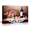 Framed Canvas Wall Art Decor Painting, Still Life Wine and Grape Fruits on Table Oil Painting Style Decoration For Restaurant, Kitchen, Dining Room, O