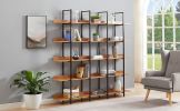 5 Tier Bookcase Home Office Open Bookshelf, Vintage Industrial Style Shelf, MDF Board, Black Metal Frame, Brown