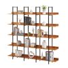 5 Tier Bookcase Home Office Open Bookshelf, Vintage Industrial Style Shelf, MDF Board, Black Metal Frame, Brown