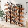 5 Tier Bookcase Home Office Open Bookshelf, Vintage Industrial Style Shelf, MDF Board, Black Metal Frame, Brown