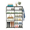 7 Tiers Plus 5 Tiers Shoe Rack Metal Shoe Storage Shelf Free Standing Large Shoe Stand 24+ Pairs Shoe Tower Unit Tall Shoe Organizer with 2 Hooks for