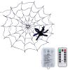 3.28FT Spider Web Light with Hairy Spider 70LED Battery Powered Remote Control 8 Lighting Modes Glowing Outdoor Indoor Wall Halloween Decoration